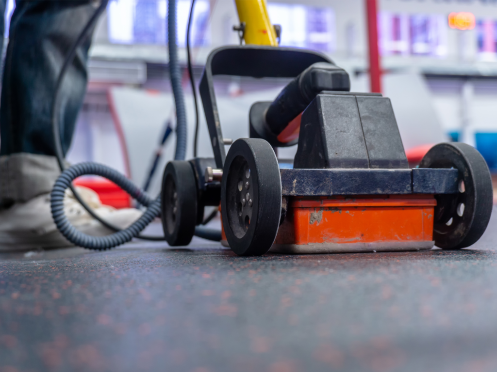 Ground penetrating radar equipment on a concrete slab