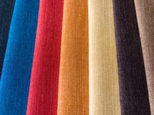 Overlapping colorful fabric swatches