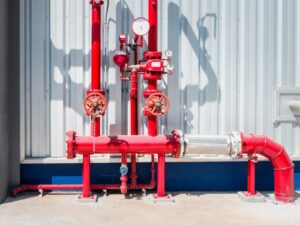 A fire extinguishing and control system on the side of a building