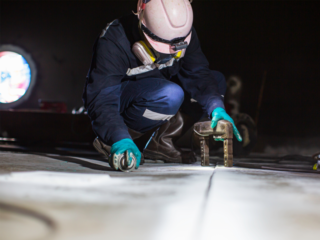 Technician performing magnetic particle testing