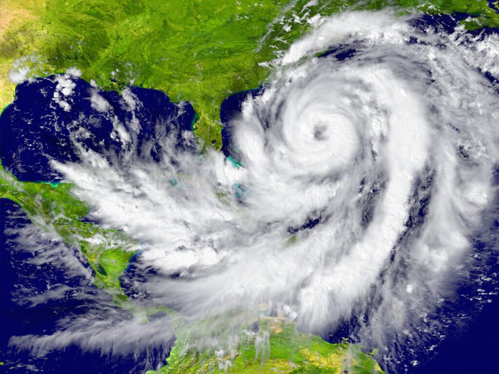 Satellite capture of a hurricane approaching North and South America's eastern coasts