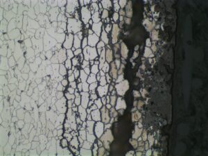 Intergranular corrosion study of a metal surface.