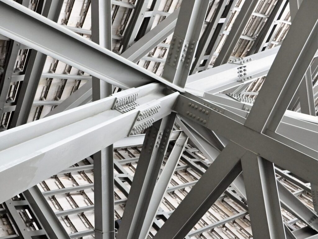 A complex structure of welded and bolted steel beams