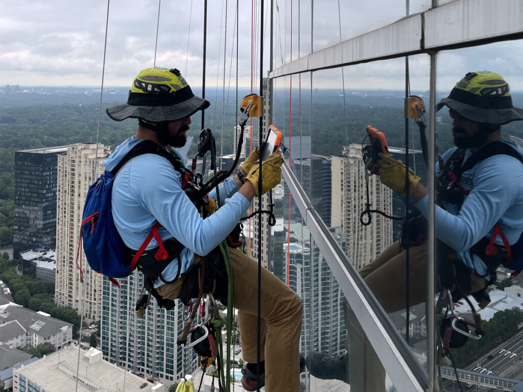 Rope Access Technician Performing NDT at Heights