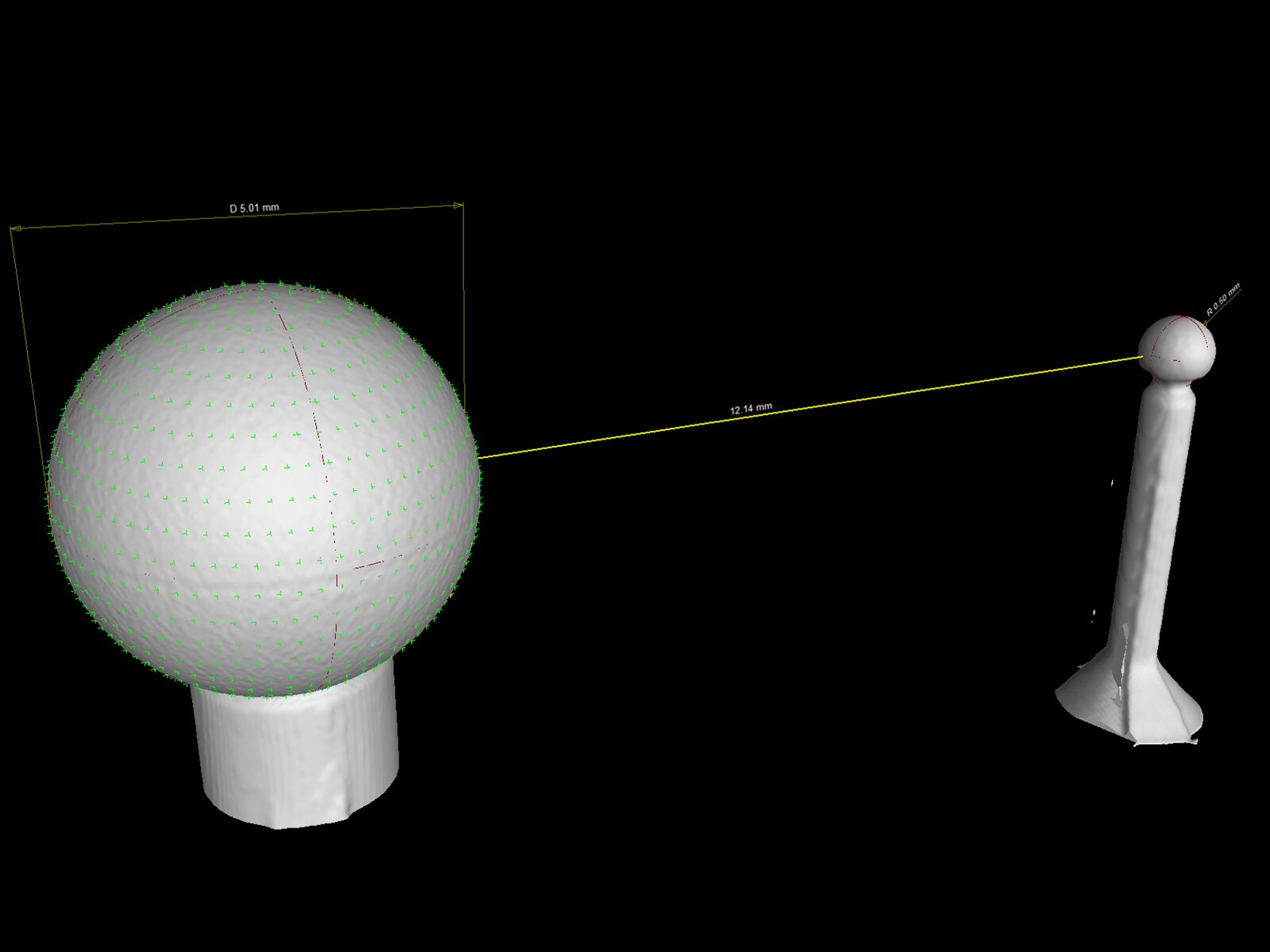 computed tomography dimensional map of two connected pegs