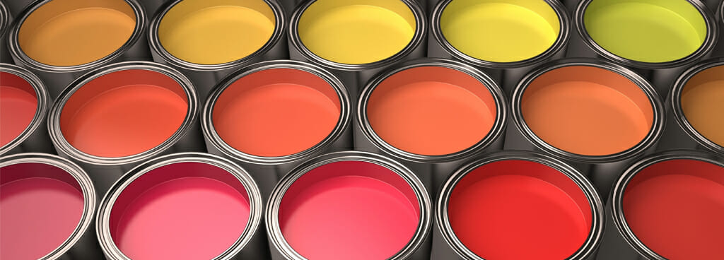 red, orange, and yellow open paint cans