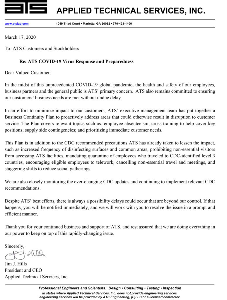 ATS COVID-19 Response and Preparedness Statement