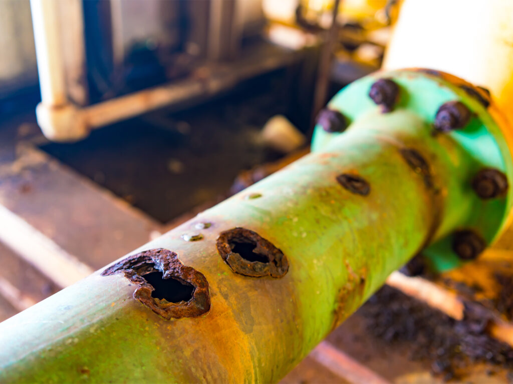 Pipe with Severe Corrosion Exposing its Interior