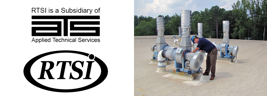 ATS and RTS company logos next to a technician inspecting equipment