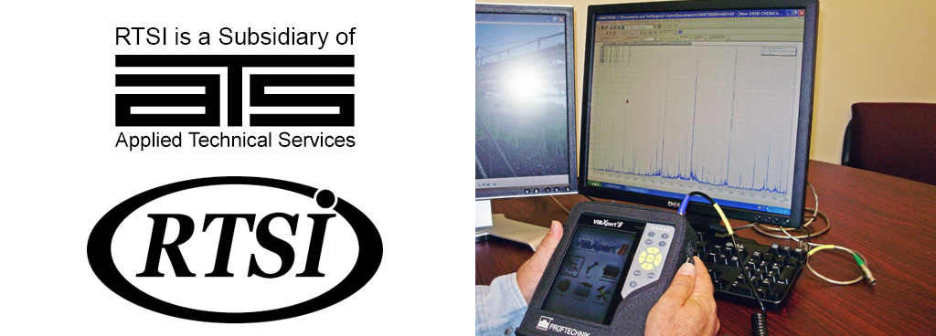 RTS and ATS logos beside a photo of a vibration monitoring machine and vibration chart