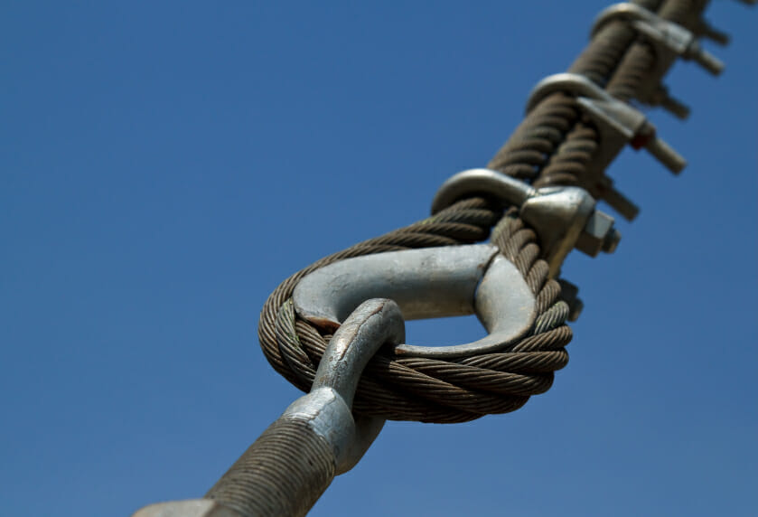 Wire rope on a bridge.