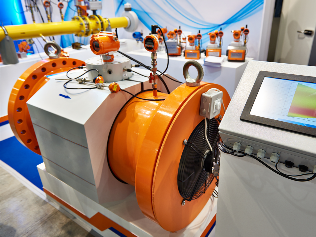 A large ultrasonic flow meter in a calibration lab