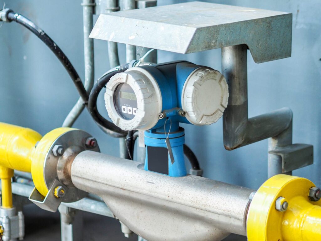 A coriolis flow meter in a water pipeline