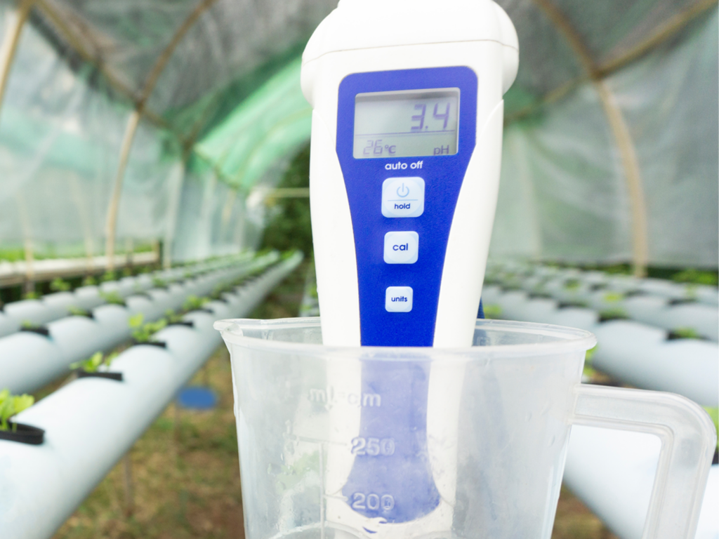 A pH meter in a greenhouse.
