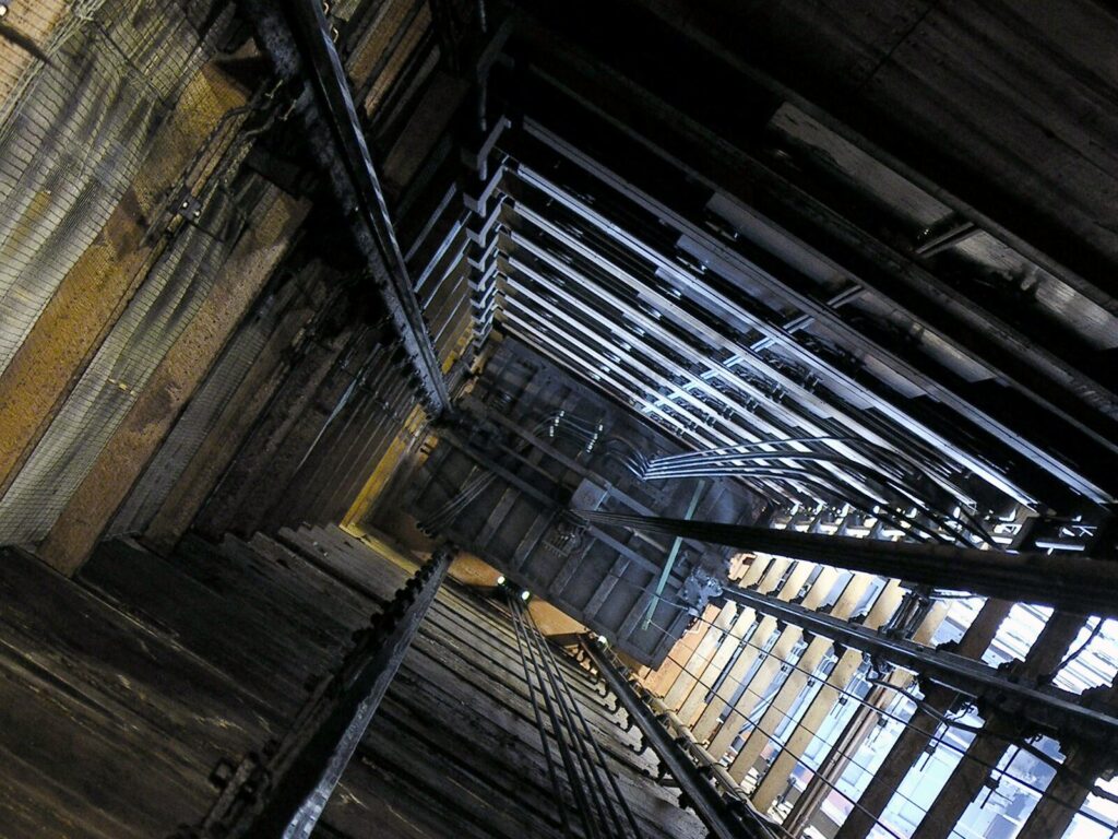 View down an elevator shaft