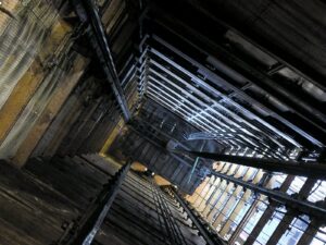 View down an elevator shaft
