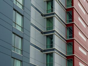 The facade of a multi-storey hotel