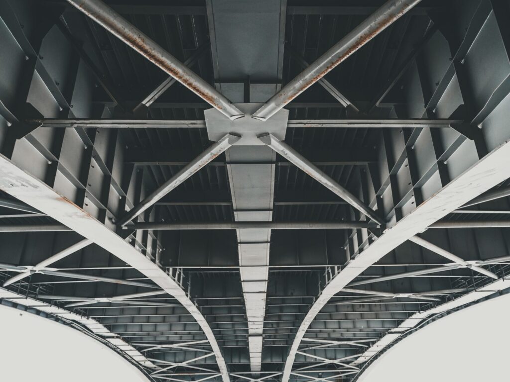 View of a steel bridge from below