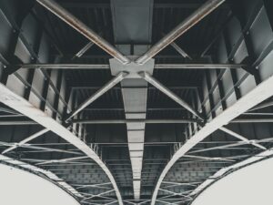 View of a steel bridge from below