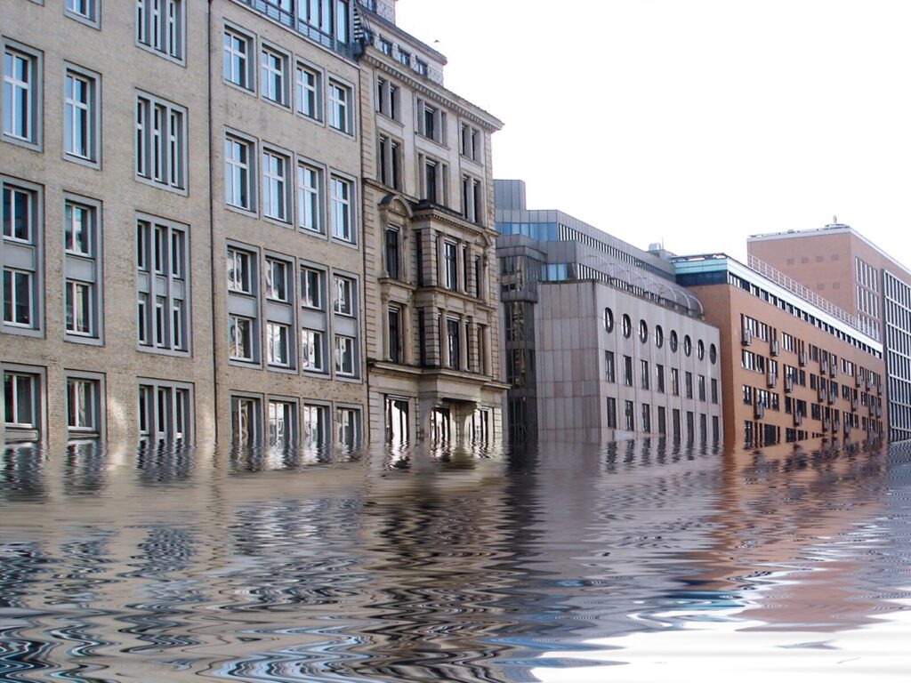 A flooded city street