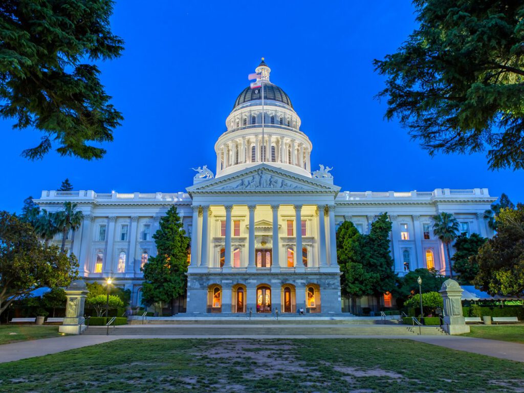 California capitol building at night