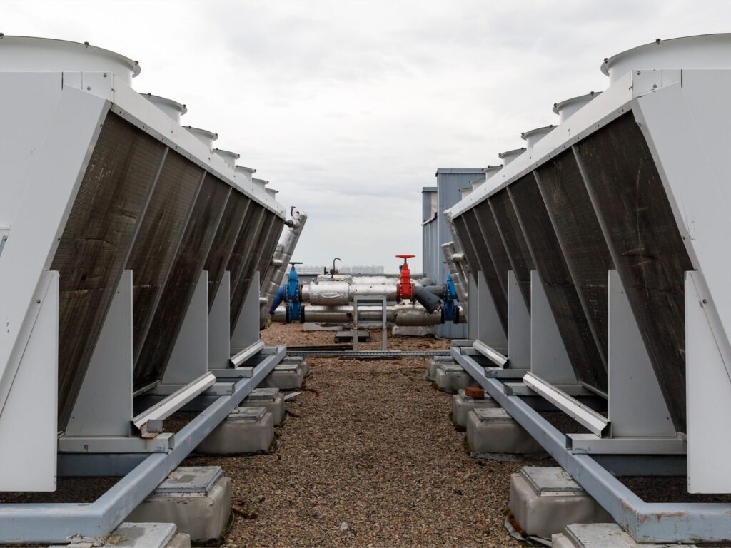 Two rows of industrial air conditioning units