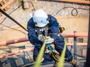 Overhead view of a rope access technician