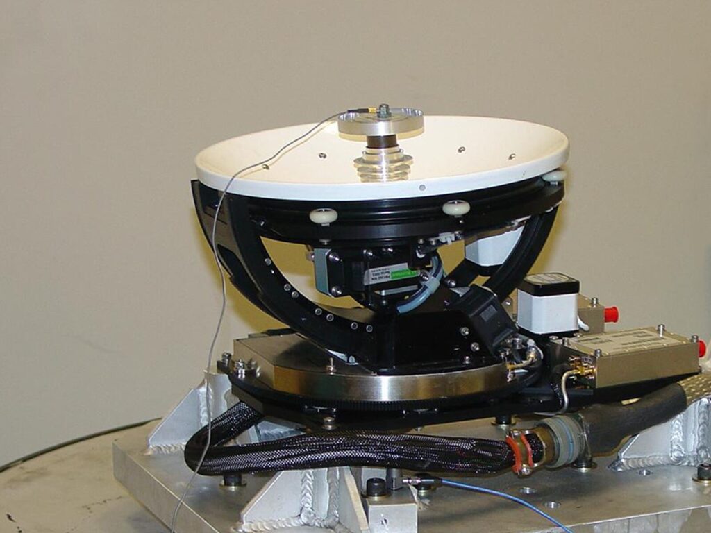 Radar antenna on a shaker table for vibration testing