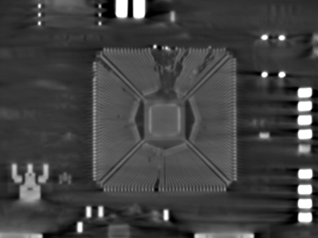 Computed Tomography scan of a faulty microchip.