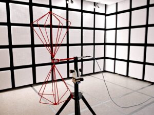 Focus on an antenna system in our electromagnetic interference (EMI) and electromagnetic compatibility (EMC) testing lab.