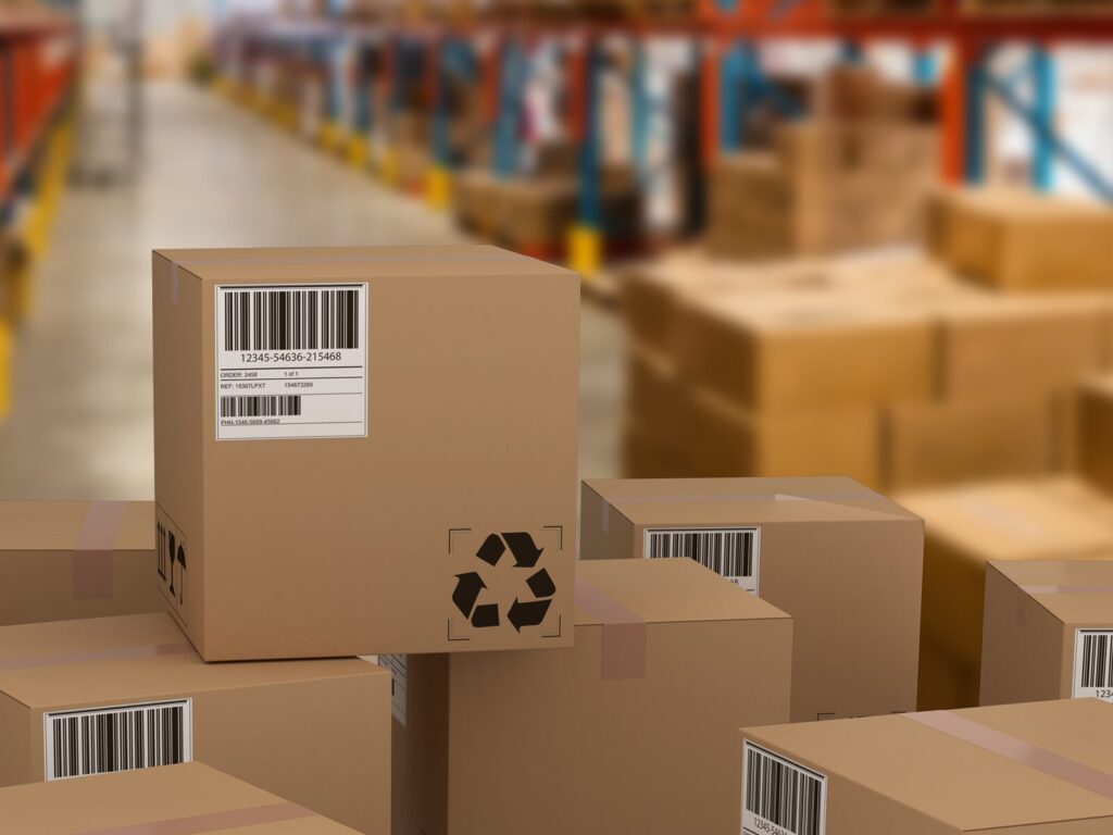 Stacked packages in a warehouse