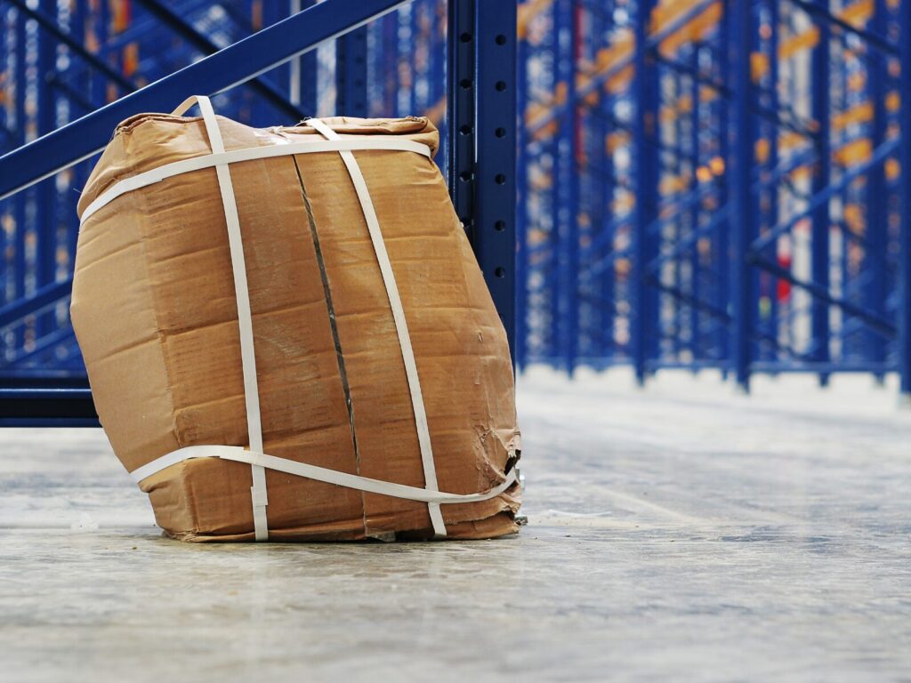 A large cardboard package after falling