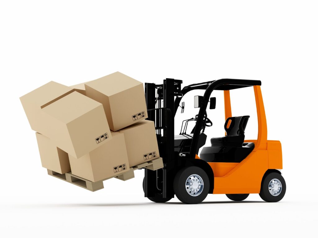 Forklift dropping cardboard packages