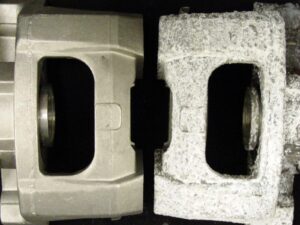 Comparison of a control sample with a component after hours of salt spray exposure
