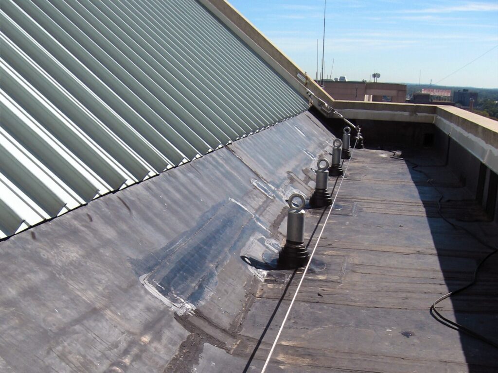 A series of roof anchors for a horizontal lifeline.