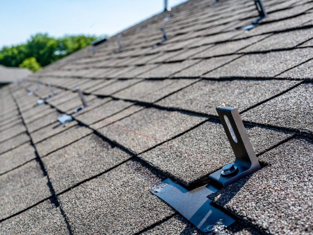 Tie off anchors on a slanted roof
