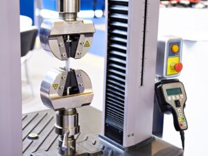 Steel specimen in a tensile test machine