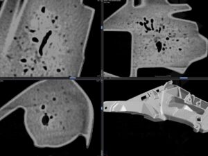 Four computed tomography/X-ray scans of four separate components