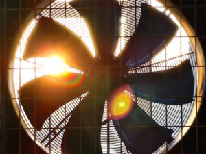 Large industrial fan, backlit