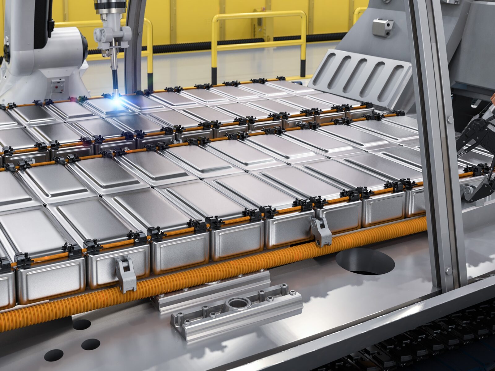 Electric car batteries during fabrication