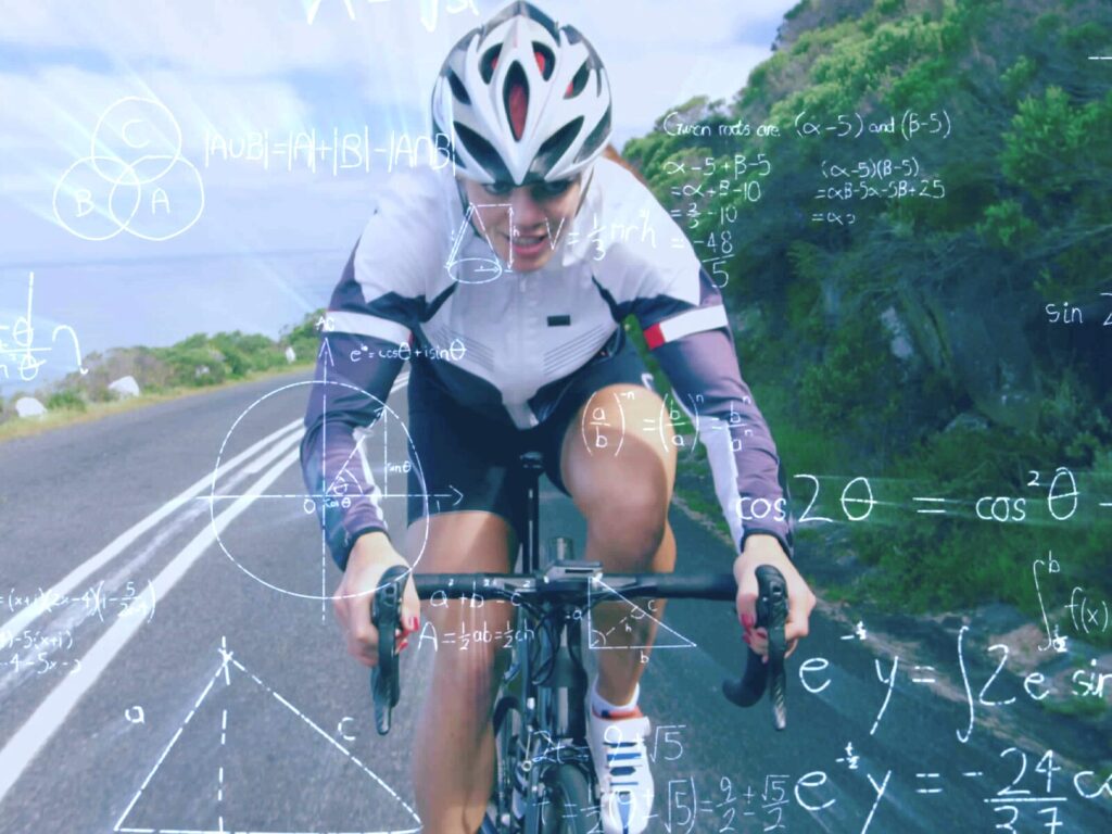 Bicyclist movement overlaid with physics equations