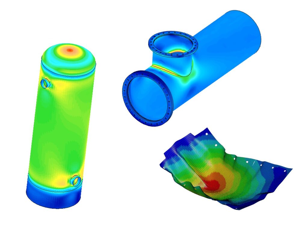 Finite Element Analysis animations of a bottle, pipeline, and crushed plate