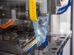 Plastic pouch in a factory
