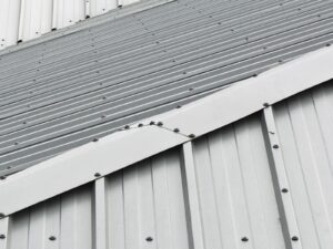 Metal sloping roof with visible bolts