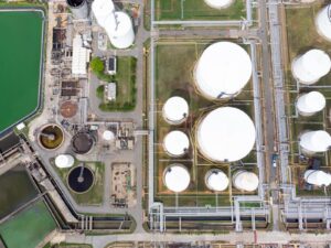 Drone view of massive storage tanks