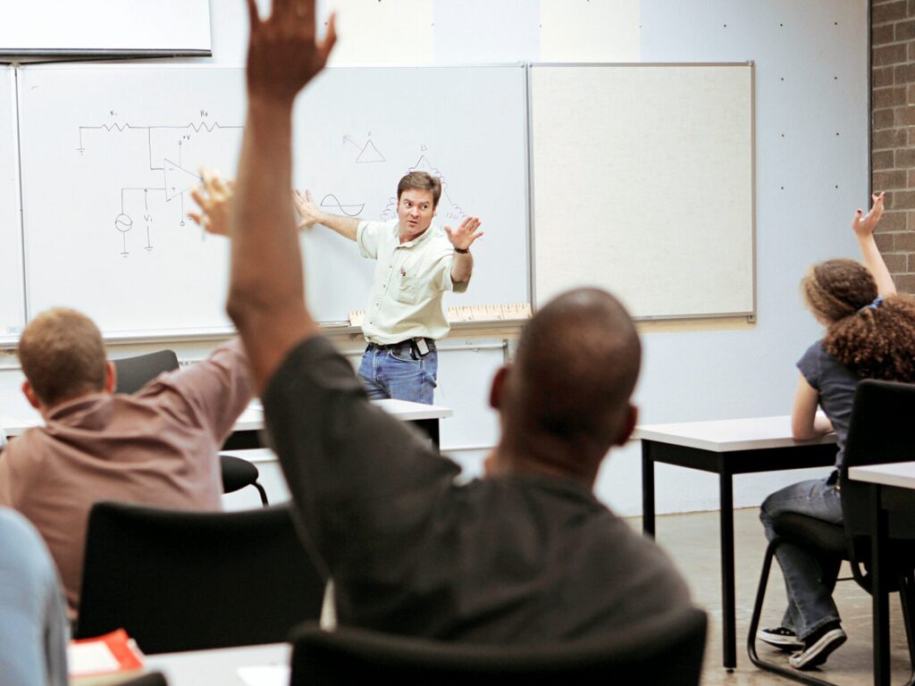 Professional engineer leads a classroom