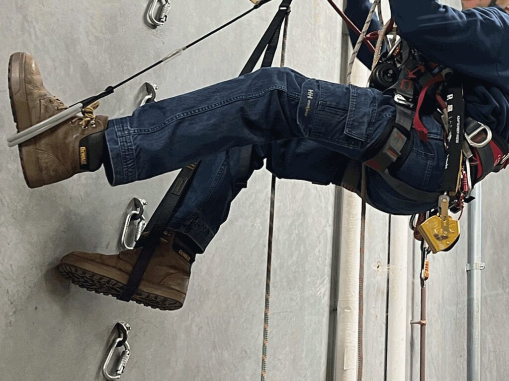 Rope access technician on a training course