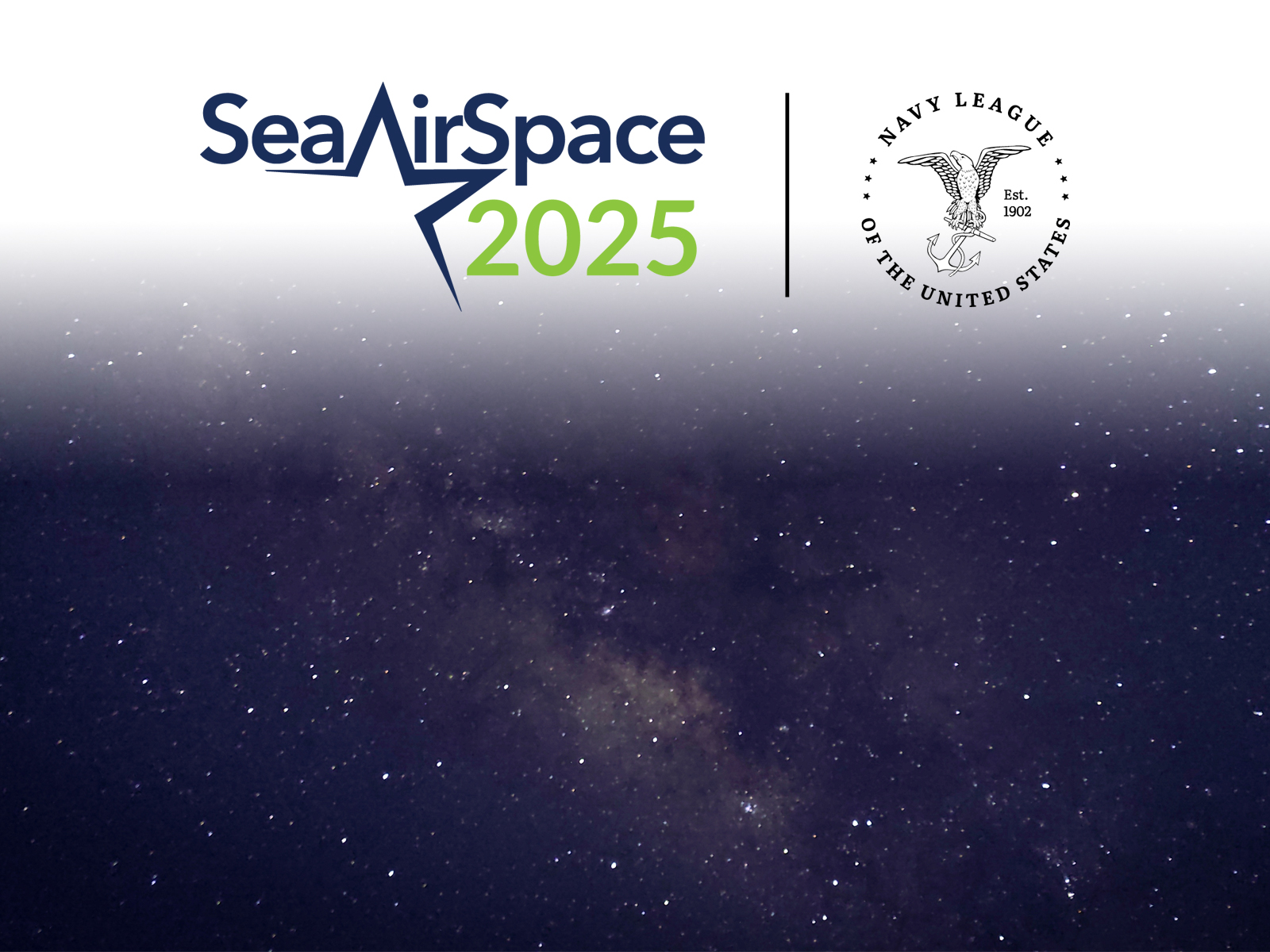 Logo for Sea Air Space 2025 Show Overlaid on Image of Space
