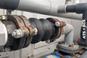 Industrial pump and cooling equipment showing signs of corrosion.